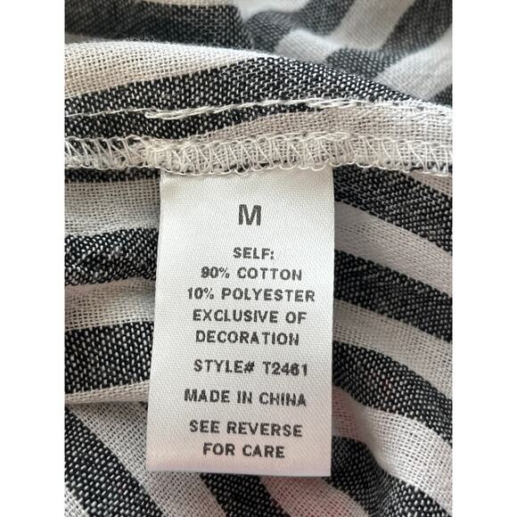 See And Be Seen Womens M Black/White Striped Colorful Embroidery/ Boat Neck - Picture 5 of 8